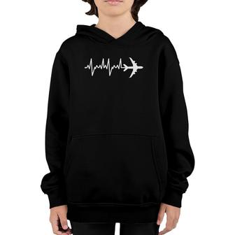 Awesome Airplane Heartbeat Pilot Aviation Youth Hoodie | Mazezy