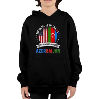 Azerbaijani American Patriot Heart Is From Azerbaijan Flag Youth Hoodie | Mazezy