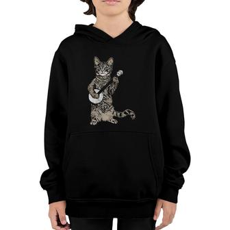 Banjo Cat Funny Retro Style Bluegrass & Tabby Cat Lover Youth Hoodie | Mazezy