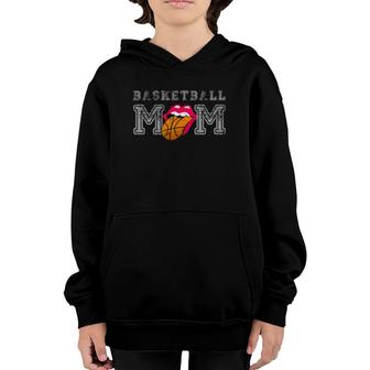 Basketball Mom Smile Lips Tongue Slam Dunk Team Mother Fan Youth Hoodie | Mazezy