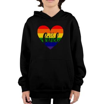 Be Kind Heart Rainbow Pride Lbgtq Awareness Youth Hoodie | Mazezy