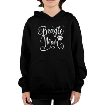 Beagle Mom Dog Lover Paw Print White Script Mother's Day Youth Hoodie | Mazezy