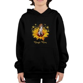 Beagle Mom Sunflower With Dog Paw Mother's Day Youth Hoodie | Mazezy