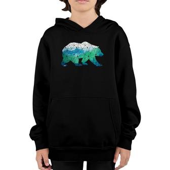 Bear Low Poly Mountains Grizzly Hiking Camping Camper Gift Youth Hoodie | Mazezy