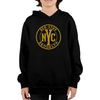 Bed-Stuy Brooklyn Nyc Vintage Sign Distressed Amber Print Youth Hoodie | Mazezy