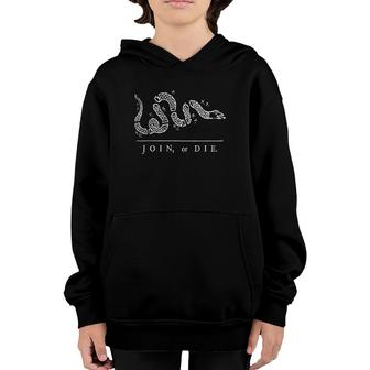 Benjamin Franklins Join Or Die Satirical Message In White Youth Hoodie | Mazezy