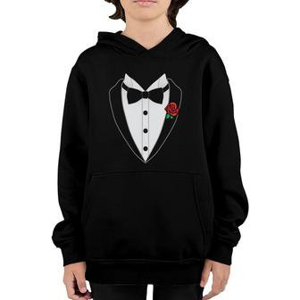 Black And White Tuxedo Bow Tie Red Rose Gift Youth Hoodie | Mazezy