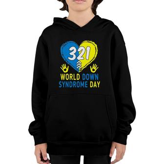 Blue Yellow Heart 21 World Down Syndrome Awareness Day Youth Hoodie | Mazezy UK