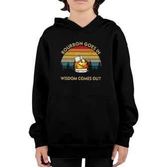 Bourbon Goes In Wisdom Comes Out Retro Sunset Glass Alcoholic Beverage Drinking Youth Hoodie | Mazezy UK