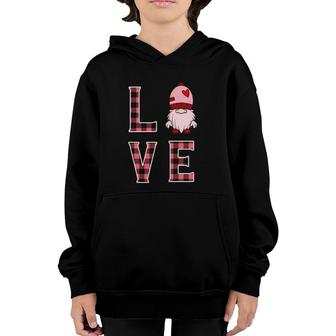 Buffalo Style Pink Plaid Gnome Love & Heart Valentines Gnome Youth Hoodie | Mazezy