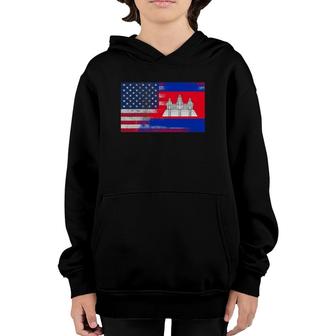 Cambodian American Half Cambodia Half America Flag Youth Hoodie | Mazezy