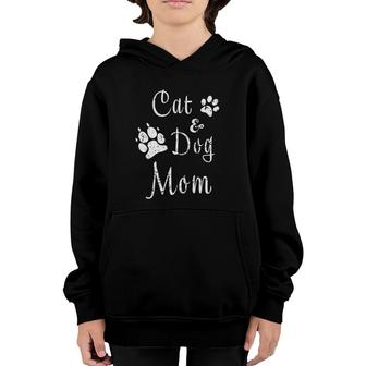 Cat And Dog Mom Kitten And Puppy Mama Kitty And Pup Mother Youth Hoodie | Mazezy