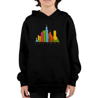Chicago Skyline Illinois Colorful Retro Vintage Chicago Youth Hoodie | Mazezy