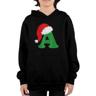 Christmas Santa Hat Letter A Monogram Holiday Photo Youth Hoodie | Mazezy