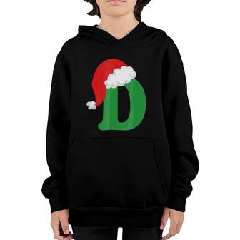 Christmas Santa Hat Letter D Monogram Holiday Photo Youth Hoodie | Mazezy