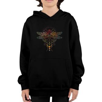 Colorful Mandala Dragonfly Lotus Flower Yoga Tee Youth Hoodie | Mazezy