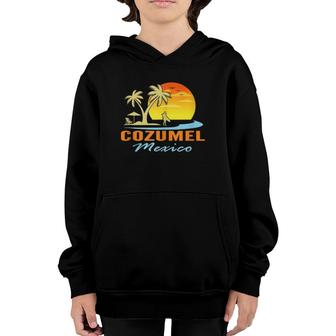 Cozumel Mexico Beach Sunset Palm Trees Ocean Surfer Youth Hoodie | Mazezy