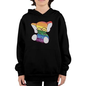 Cute Baby Elephant Geeky Eyeglasses Rainbow Flag Lgbt Pride Youth Hoodie | Mazezy
