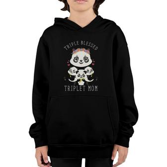 Cute Mother's Day Gift For Triplet Mother Blessed Mom Panda Youth Hoodie | Mazezy