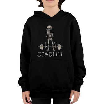 Deadlift Exhausted Skeleton Bodybuilder Gym Powerlifting Youth Hoodie | Mazezy