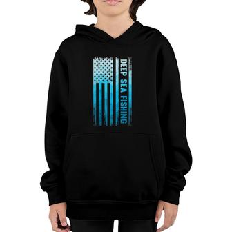 Deep Sea Fishing Usa Flag Deep Sea Fishing Rod Man Saltwater Youth Hoodie | Mazezy