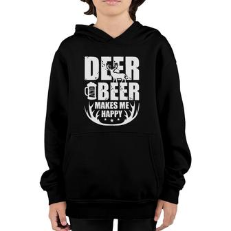 Deer And Beer Makes Me Happy Hunting Gifts Funny Hunting Youth Hoodie | Mazezy