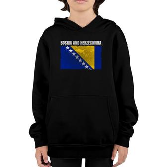 Distressed Bosnia And Herzegovina Flag Bosnian Herzegovinian Pullover Youth Hoodie | Mazezy