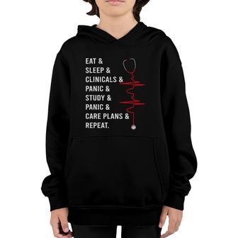 Eat Sleep Clinicals Panic Study Repeat Nurse Youth Hoodie | Mazezy