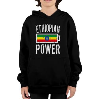 Ethiopia Flag Ethiopian Power Battery Proud Tee Youth Hoodie | Mazezy