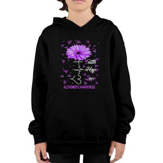 Faith Hope Love Alzheimer's Awareness Purple Flower Gift Youth Hoodie | Mazezy
