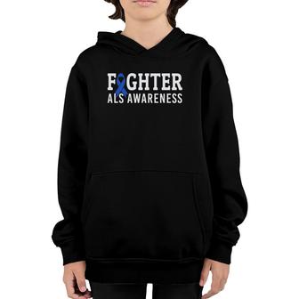 Fighter Als Awareness Month Blue Ribbon Survivor Warrior Youth Hoodie | Mazezy