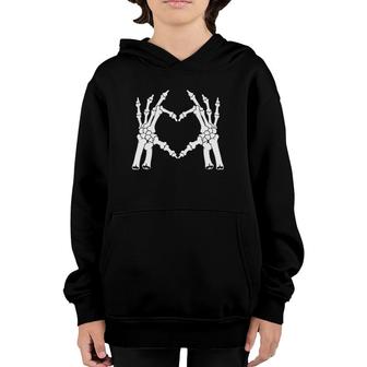 Finger Heart Shape Halloween Skeleton Hand Youth Hoodie | Mazezy