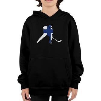Finland Ice Hockey Player Finnish Team Stick Puck Youth Hoodie | Mazezy