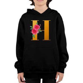 Floral H Alphabet Cute Initial Monogram Letter H Graphic Youth Hoodie | Mazezy