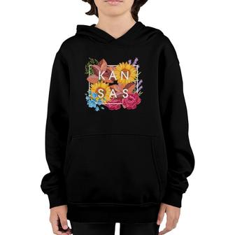 Flowers Of Kansas Word Art - Kansan State Pride Youth Hoodie | Mazezy