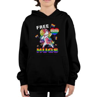 Free Mama Hugs Funny Unicorn Gay Lgbt Pride Month Youth Hoodie | Mazezy