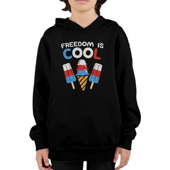 Freedom Is Cool Ice Cream Funny Usa 4Th Of July Party Food Youth Hoodie | Mazezy