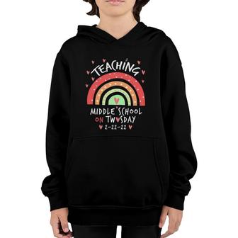 Funny 2222022 Teaching Middle School On Twosday Teacher Youth Hoodie | Mazezy