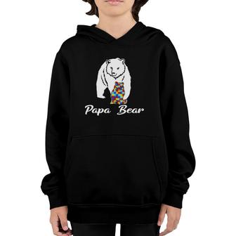 Funny Autism Family Papa Bear Autism Awareness Youth Hoodie | Mazezy