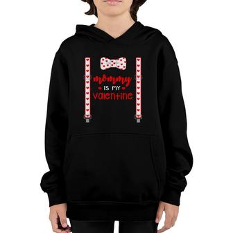Funny Hearts Bow Tie Costume Mommy Is My Valentine's Day Youth Hoodie | Mazezy