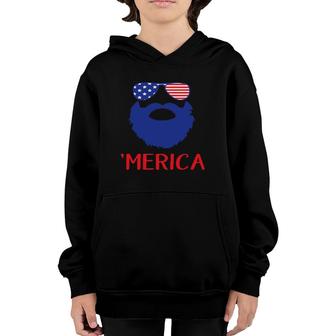Funny Merica Beard Face And Sunglass Patriotic 4Th July Gift Youth Hoodie | Mazezy