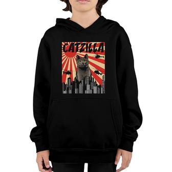 Funny Retro Japanese Catzilla Chartreux Cat Youth Hoodie | Mazezy