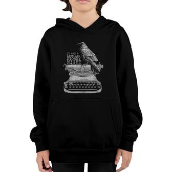Funny Writer Dark And Stormy Night L Retro Typewriter Raven Youth Hoodie | Mazezy