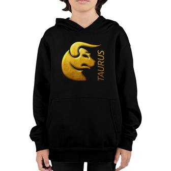 Golden Taurus Zodiac Sign Relief Looks Like Stamped Youth Hoodie | Mazezy