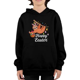Happy Cute Sloth With Bunny Ears & Egg Hunting Easter Sloth Youth Hoodie | Mazezy