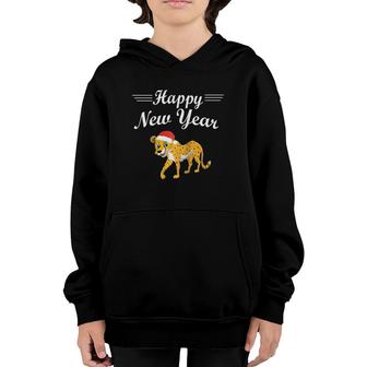 Happy New Year Cute Cheetah Santa Hat Funny Pajama Gift Raglan Baseball Tee Youth Hoodie | Mazezy