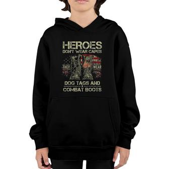 Heroes Don't Wear Capes They Wear Dog Tags Men Veterans Day Youth Hoodie | Mazezy