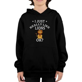 I Just Really Like Lions Ok Cute Lion Lovers Youth Hoodie | Mazezy