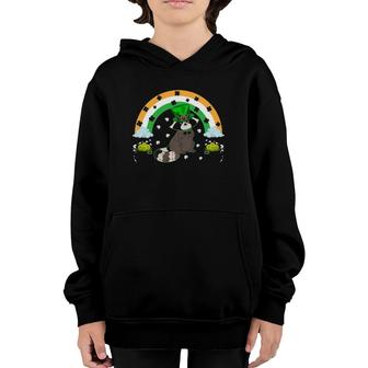 Irish Rainbow Leprechaun Lucky Raccoon St Patrick's Day Youth Hoodie | Mazezy