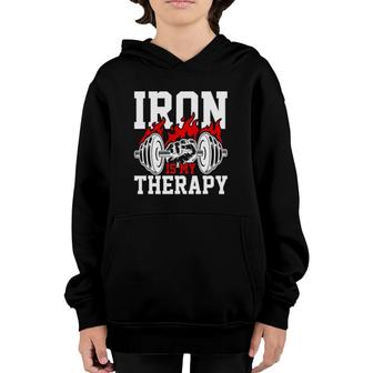 Iron Is My Therapy Bodybuilding Weight Training Gym Youth Hoodie | Mazezy